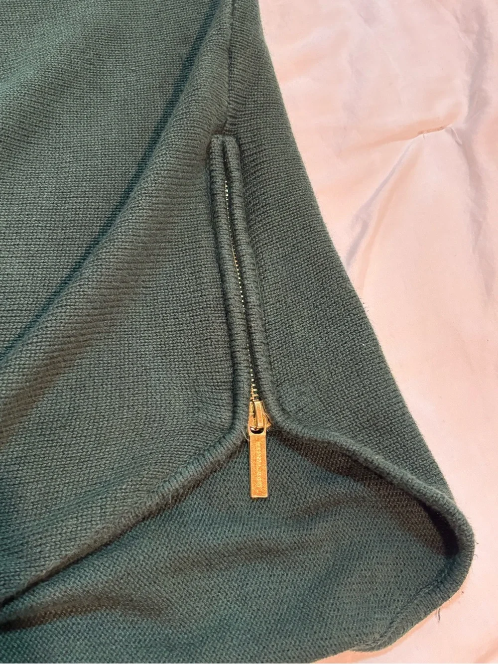 Michael Michael Kors Green Oversized Knit Sweater L Gold Zip Detail
